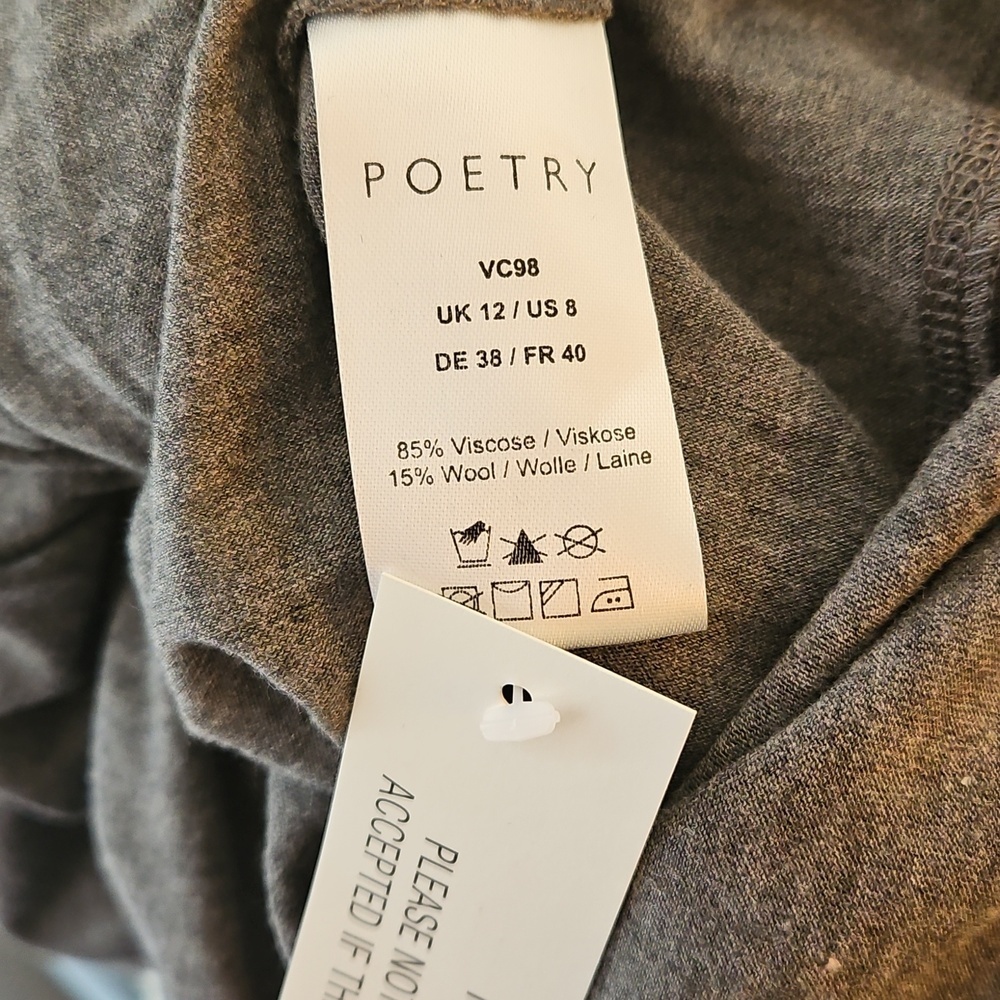 Poetry Heathered Grey Wool Blend Flap Front Nwt 3/4 Sleeve Top Size 8 — image 7 of 7